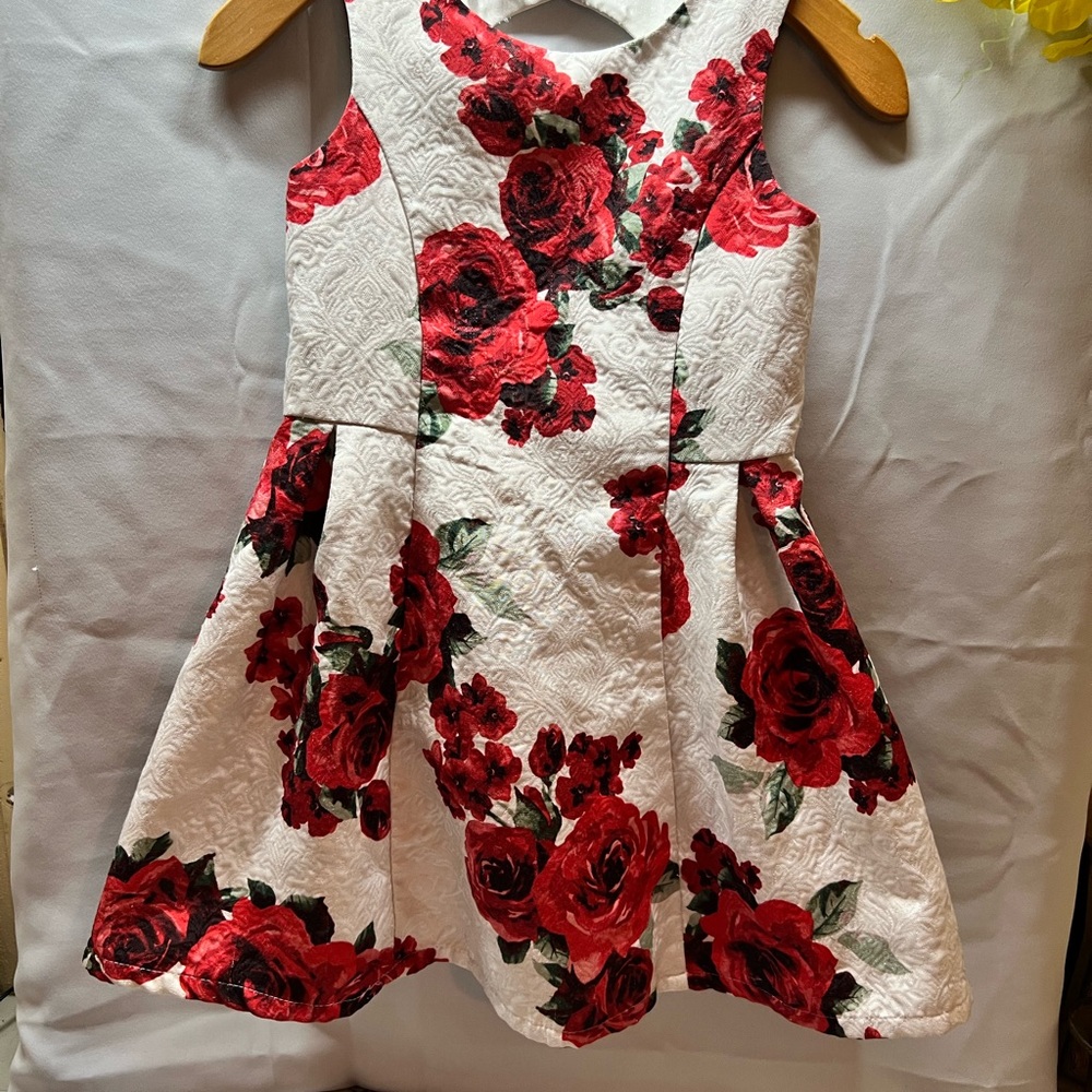 Children’s place -Floral Red and White‎ Kids Dress rose print